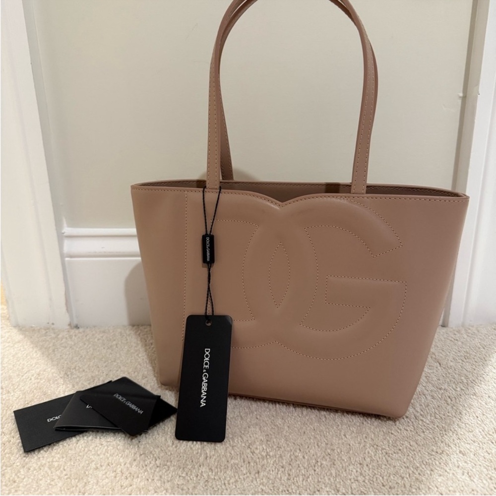 Dolce & Gabbana Beige Pink Leather Tote Bag